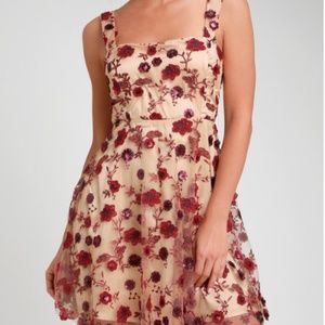 SO EXCITED NUDE EMBROIDERED SEQUIN SKATER DRESS